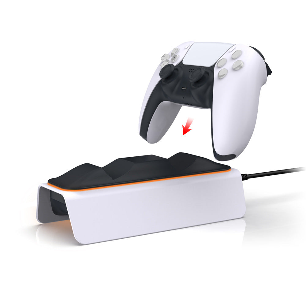 PS5 dual wireless controller charger with two controllers on fast charging dock.